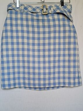 Ann Taylor Blue and White Gingham Belted Women's Skirt Size 10 P A-Lined